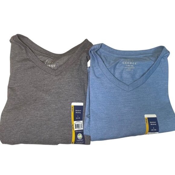 George Men’s V-Neck Moisture Wicking Shirts 2-Pack Size Large Gray & Blue NWT - Picture 6 of 7